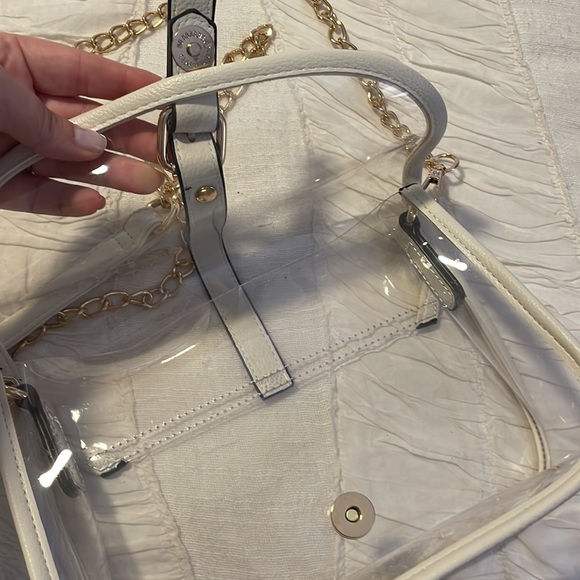 Clear Stadium Bag with White Leather Trim & Gold Hardware - Picture 6 of 6
